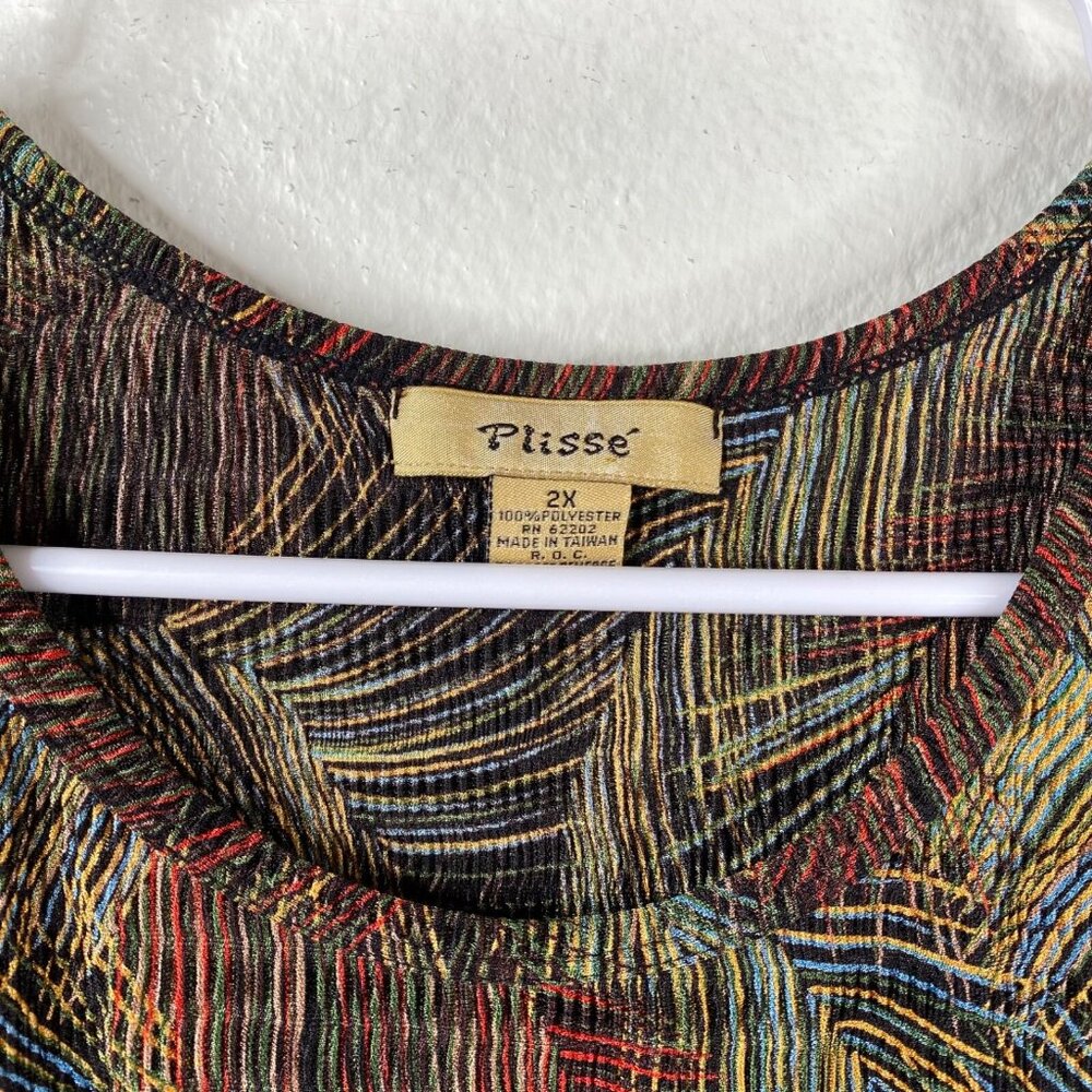 Plisse Top Women's Sleeveless Micro Pleats Abstract Pattern Multicolor Sz 2X VTG - Picture 3 of 10